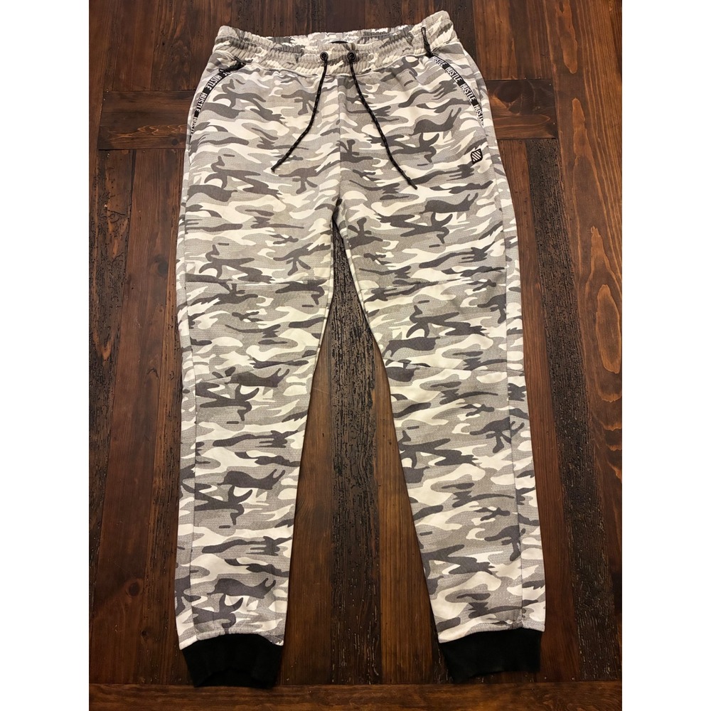 Encrypted Cargo Jogger Pants Black White Camo Zip Pockets Stretch Men's 2XL